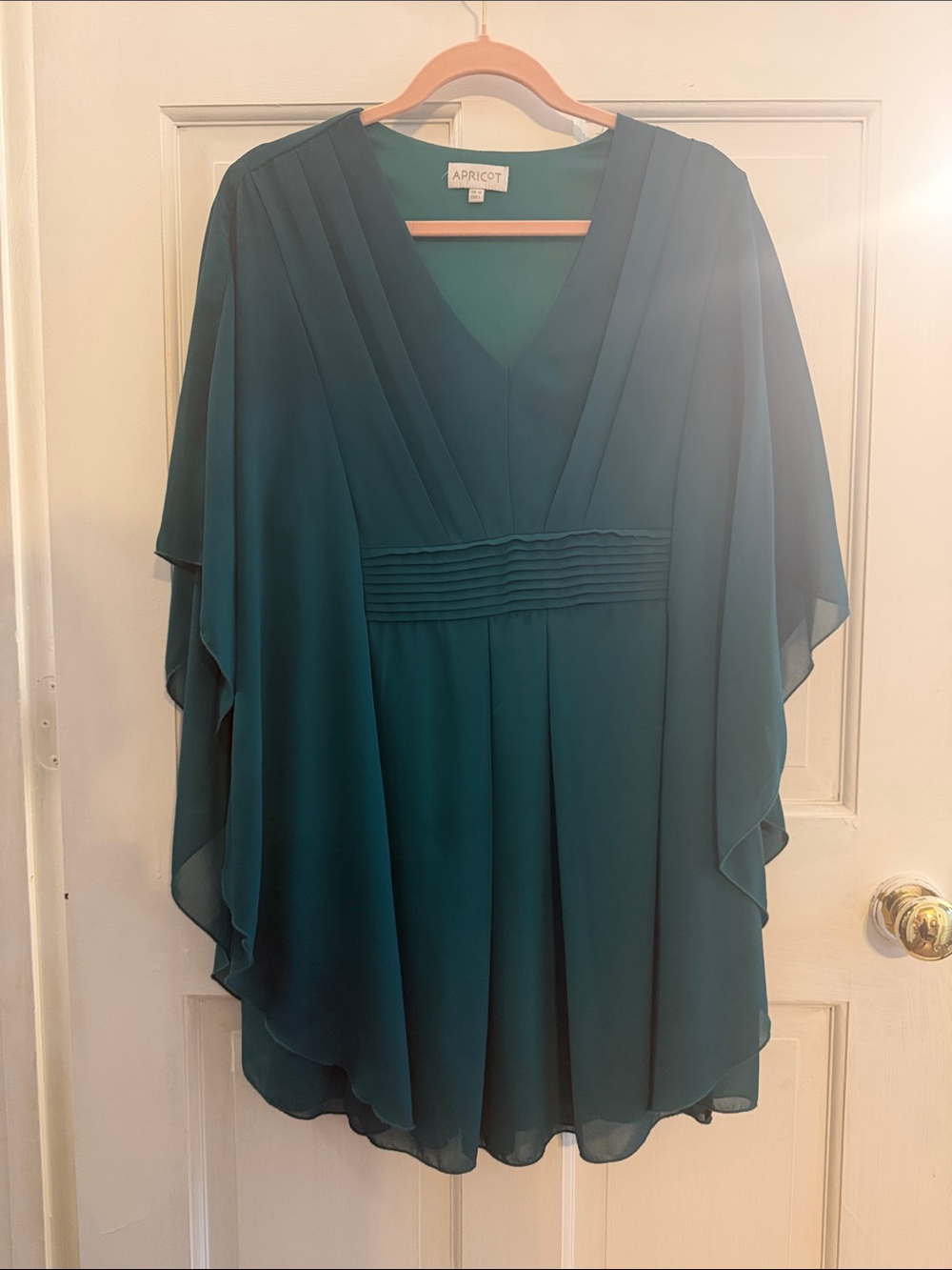APRICOT Deep Teal V-Neck Pleated Chiffon Tunic